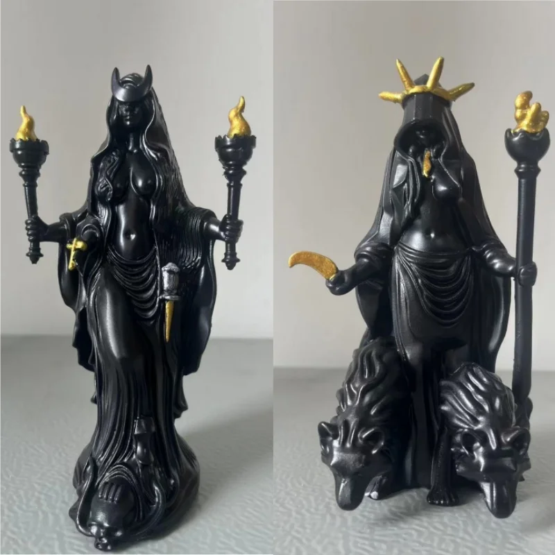 Halloween Dark Goddess Statue Resin Hecate Artemis Figurine Retro Magician Decor Dark Fantasy Festival Collectible Ornament