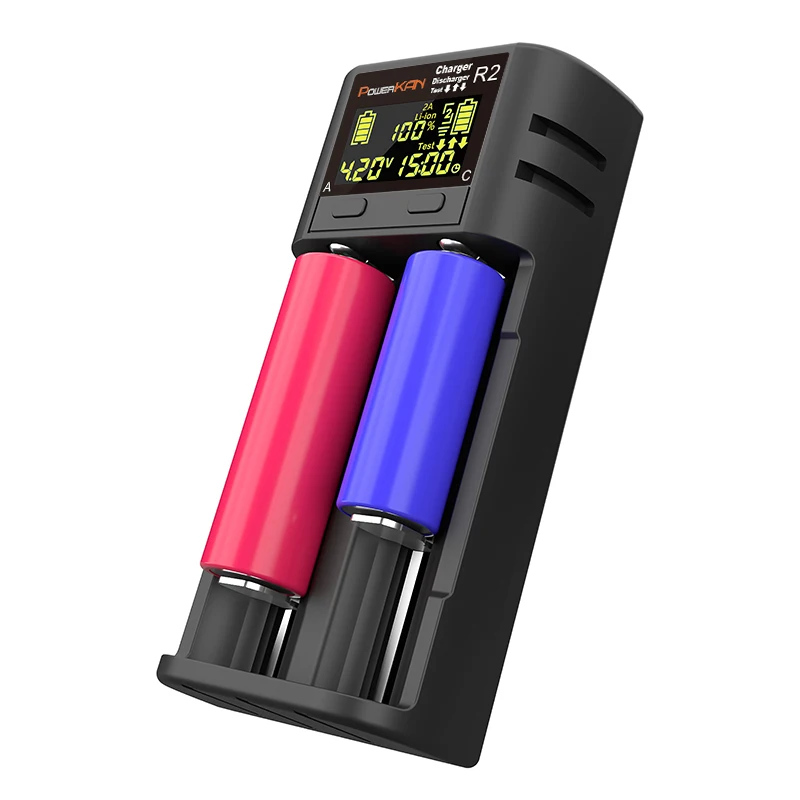 POWERKAN R2 Battery Charger LCD Display Suitable for charging 2 3.7V multi-size Li-ion batteries and 1.2V AA AAA NiMH batteries