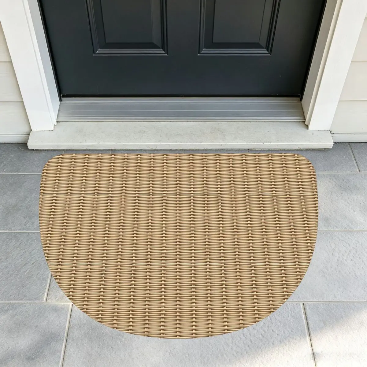 Braided Rattan Wood Wicker Printing Soft Flannel Half Round Doormat Non Slip Bathroom Mat Absorbent Floor Carpet Home Bedroom