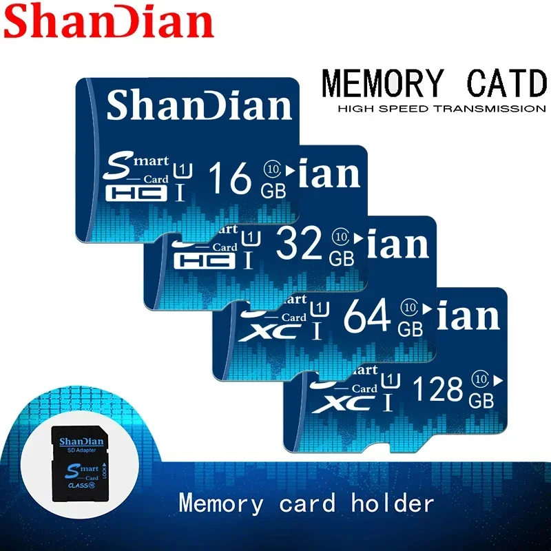 SHANDIAN High-Capacity Class 10 Memory Card 128GB  Super Mini  TF Card 64GB SD Storage Flash Card  for Phone Camera Sky Blue