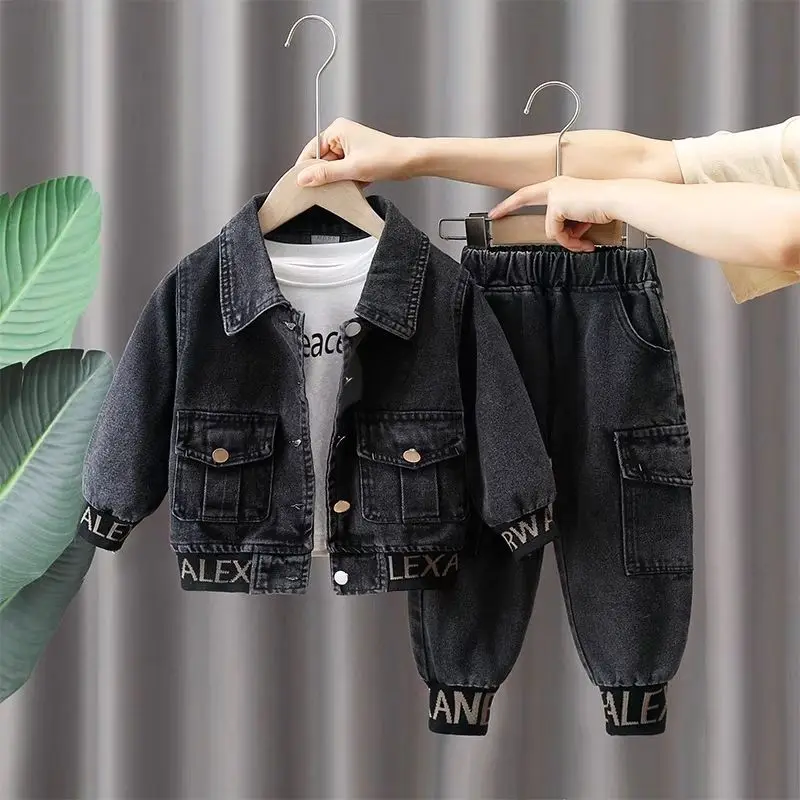 

Boys' Denim Suit Spring Outfit Spring and Autumn Baby Boys' Two-Piece Set Street Style Boys' Clothing for Toddlers and Young Boy