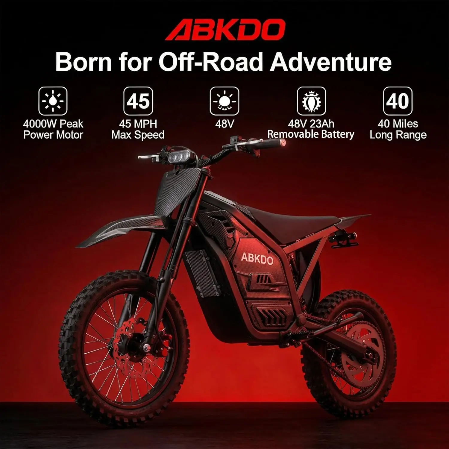 

ABKDO 4000W Electric Dirt Bike 48V 23Ah 45MPH Off Road Motorcycle US Warehouse Free Shipping