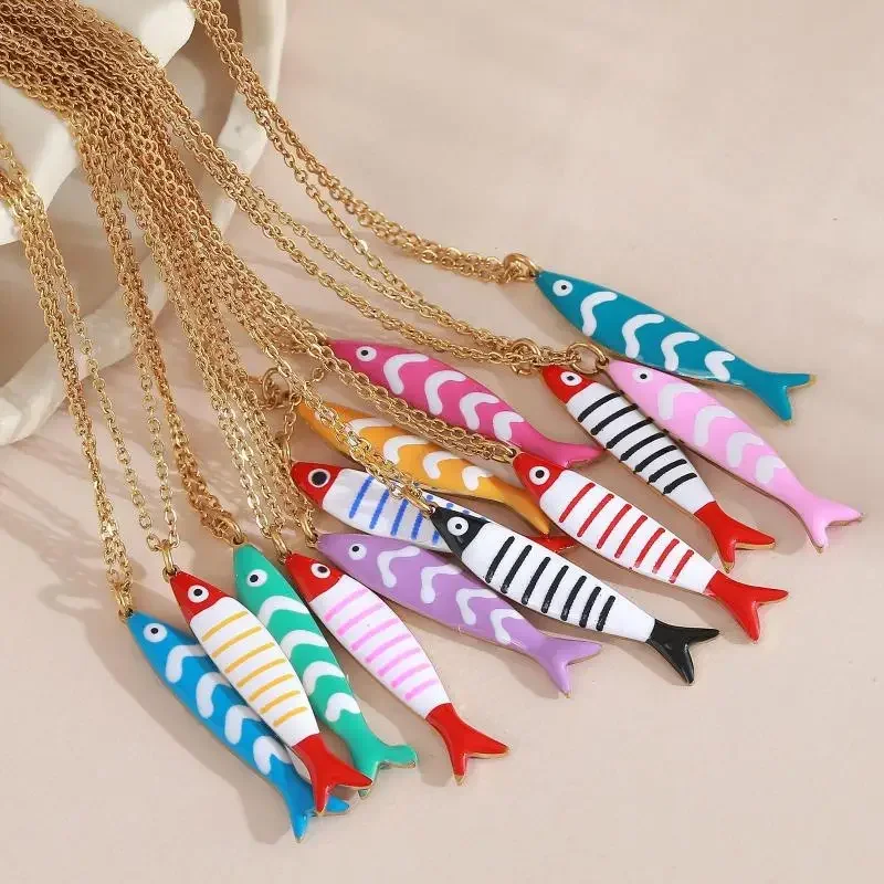 

Stainless Steel Cute Exquisite Colorful Fish Pendant Necklaces For Women Girls Fashion Necklace Summer Beach Jewelry Gif