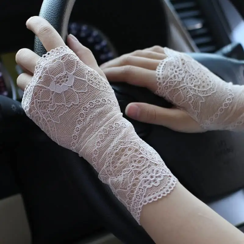 Women's Sun Protection Gloves Lace Half Finger Driving Tattoo Sleeve Covers Summer Arm Protection Decorative Hand Covers
