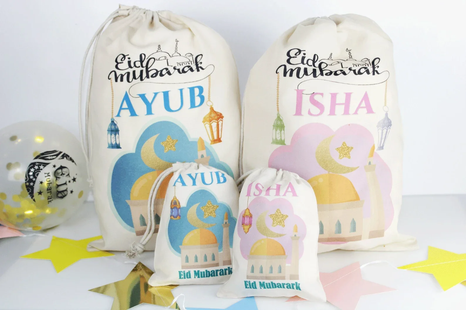 Personalised eid sacks / eid ramadan gift bags, eid gift for kids / ramadan eid mubarak party gift bags / personalised eid gift