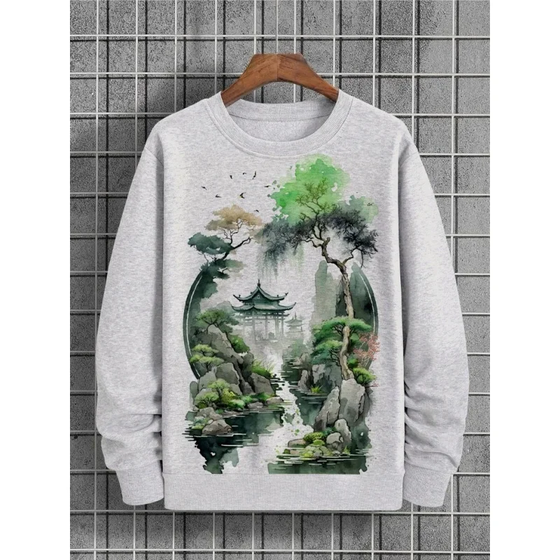 Autumn 3d Landscape Graphic Long Sleeve Printed T-Shirt Fashion Sweatshirts For Men Pullover Shirt Oversized Men's Clothing Tops