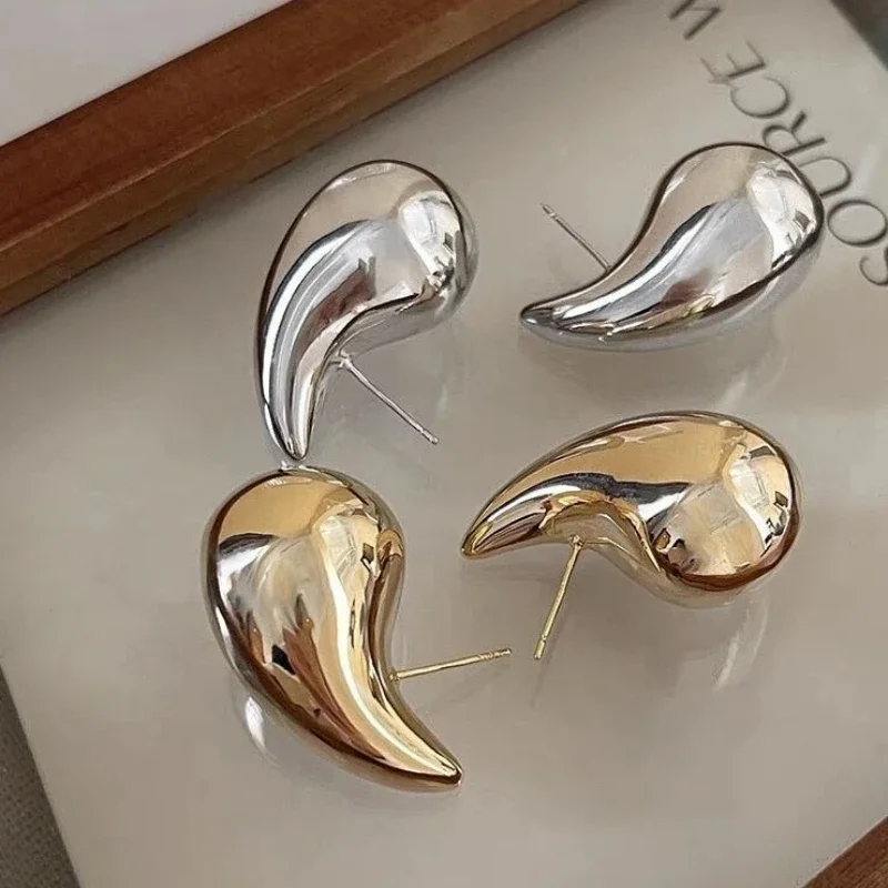 Exaggerate Big Water Droplets Gold Color Smooth Stud Earrings for Women Punk Geometry Jewelry Accessories Girlfriend Gift
