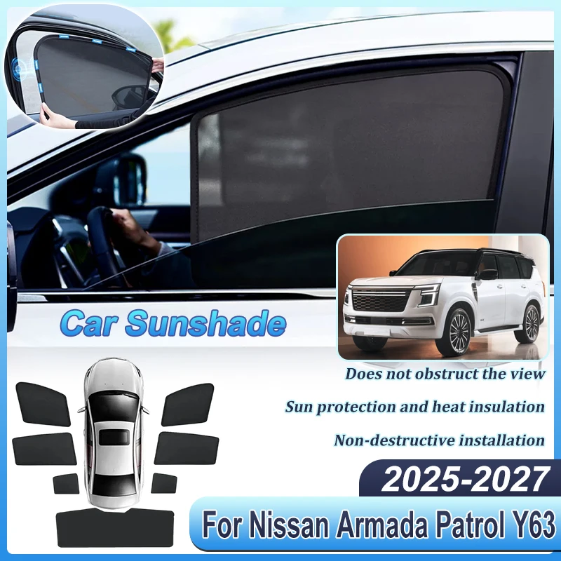 Pare-soleil en maille pour voiture Nissan Armada Patrol 2025 Y63 Accessoires 2026 2027 MK3 Protection anti-UV Pare-soleil en maille Outils automobiles