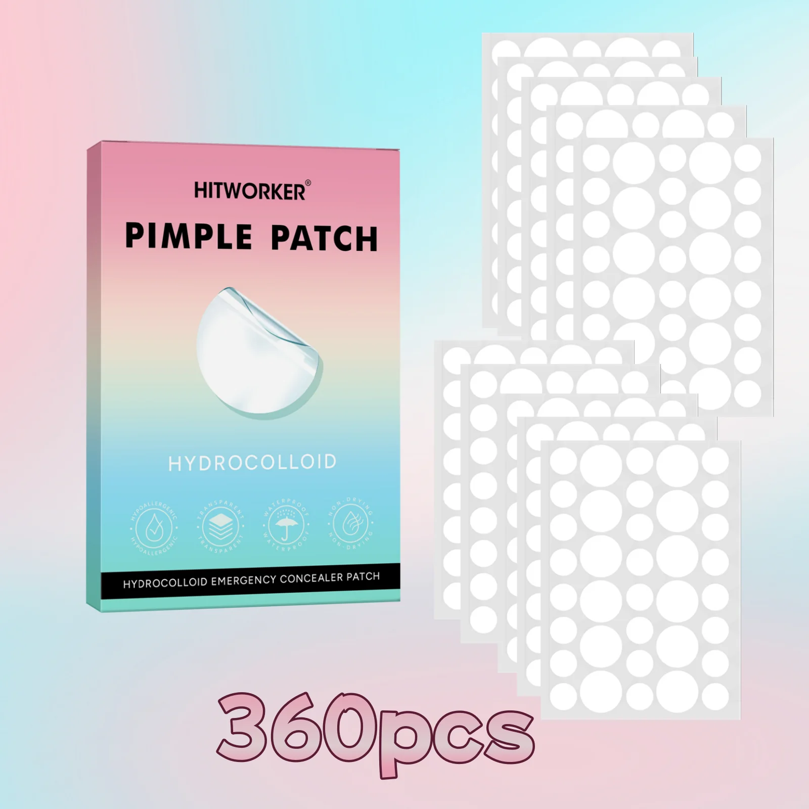 360PCS Hydrocolloid Pimple Patches for Face, Clear Round Blemish Cover Stickers, Mixed Size Facial Spot Patches