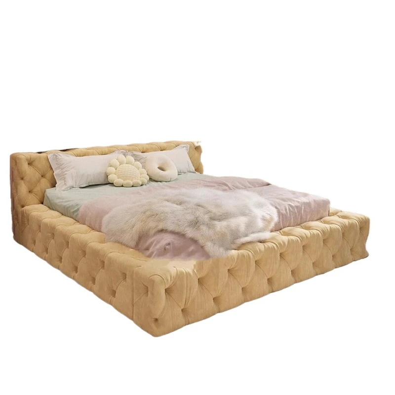 Cream Modern Bed Pink Double Sleeping Minimalist Nordic Bed Princess Queen Size Cama De Lujo Para Dormitorio Home Furniture