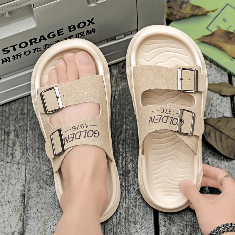 Men Sandals Slip On Summer Outdoor Thick Sole Non Slip Waterproof Driving Shoes