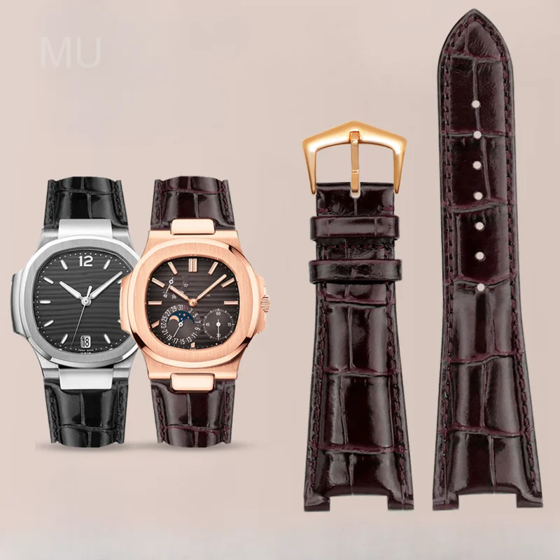 For Patek Philippe Nautilus Series Waterproof  Leather Watch Strap 5711G/5712R-001 Notch Watch Accessories for Men 25mm
