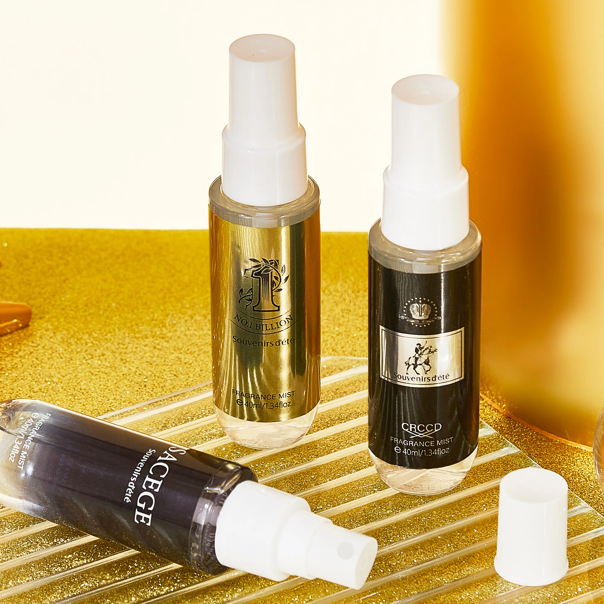 4 قطع عطر رجالي ذهبي أسود، بخاخ عطري خالي من الكحول، عطر يدوم للجسم والشعر، هدية مثالية للرجال