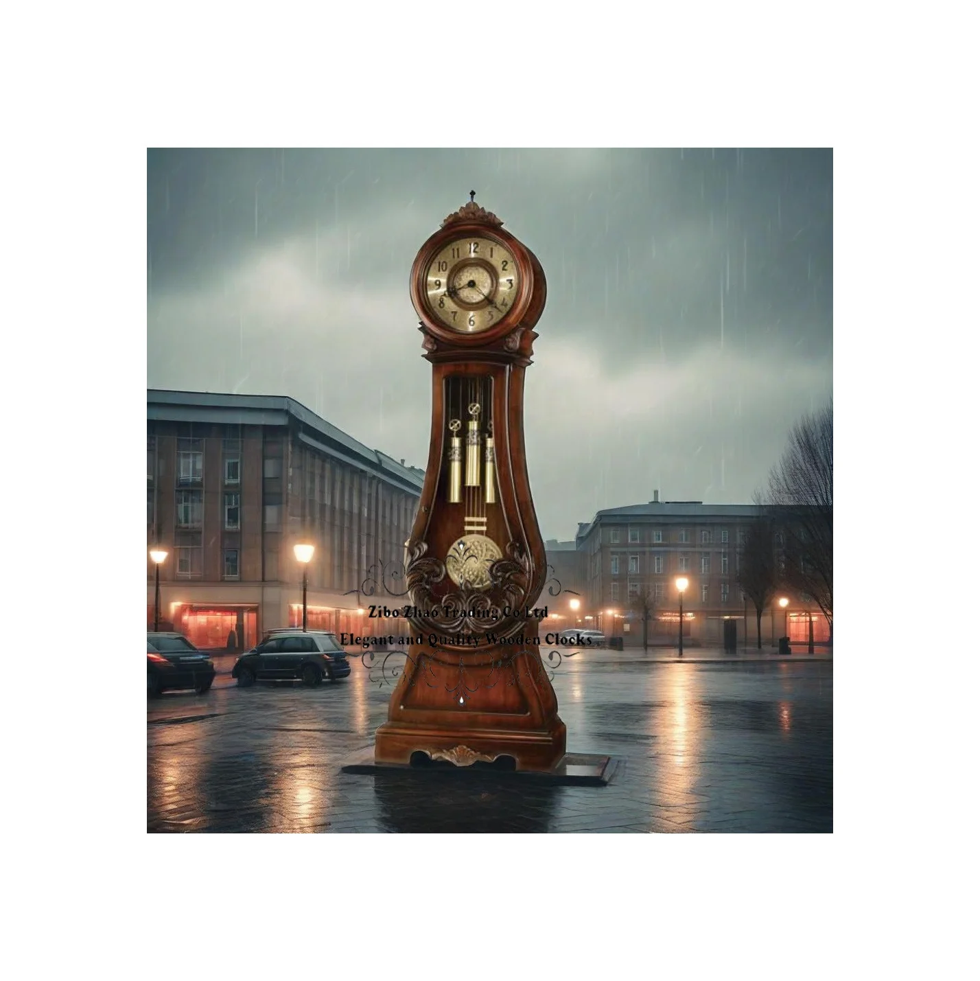 Handmade German Antique Luxury Grandfather Floor Clock Of Solid Oak With Carvings Side Walls Lateral Windows Mechanical Movement