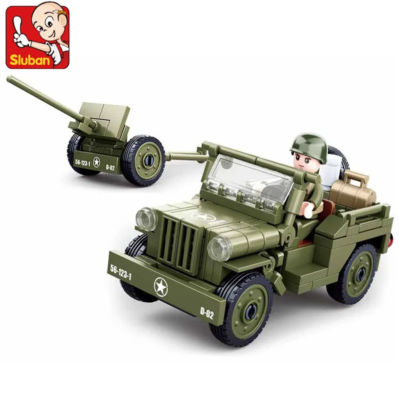 Juego de bloques de construcción modelo militar de la Segunda Guerra Mundial para niño, juguete de construcción con ladrillos, Jeep, militar, Normandía, 143 piezas