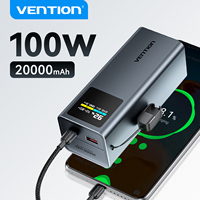 Vention 20000mAh 100W Fast Charging Detachable USB-C Cable Power Bank Smart TFT Screen, Compact Portable,for Xiaomi iPhone 16 15