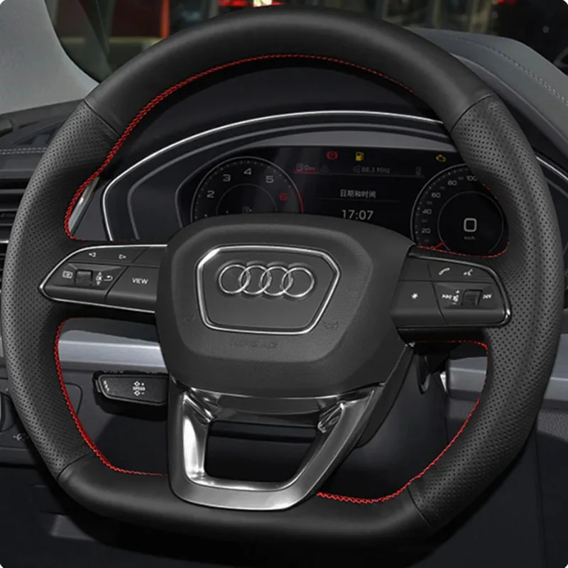 Fit For Audi Q3 2018-2019 Q5 SQ5 2017-2019 Q7 SQ7 2015-2019 Q8 SQ8 Hand-stitched carbon fiber suede car steering wheel cover