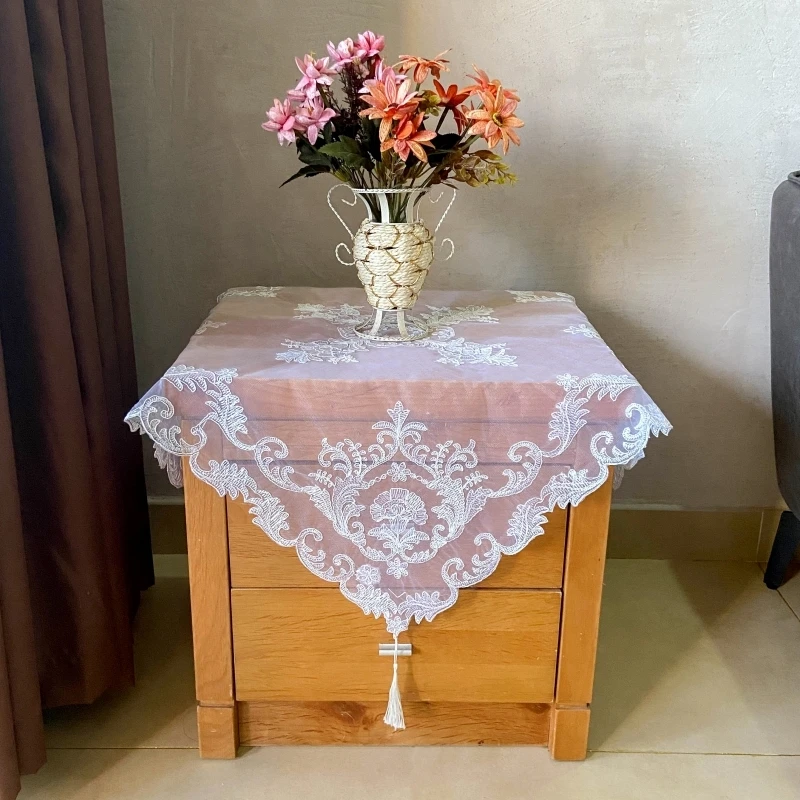 European Mesh Embroidered Multi Size Tablecloth Set TV Bedroom Wall Cabinet Sofa Armrest Cover Christmas Wedding Decoration