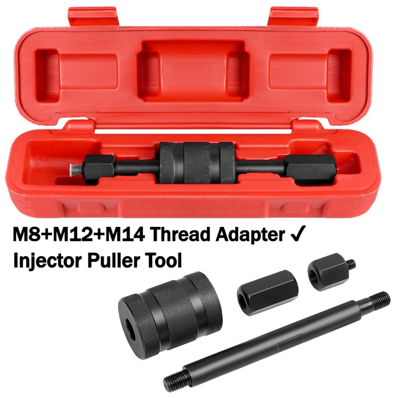 Diesel Injector Puller Tool with Slide Hammer Fuel Injector Remover with M8 M12 M14 Thread Adapters