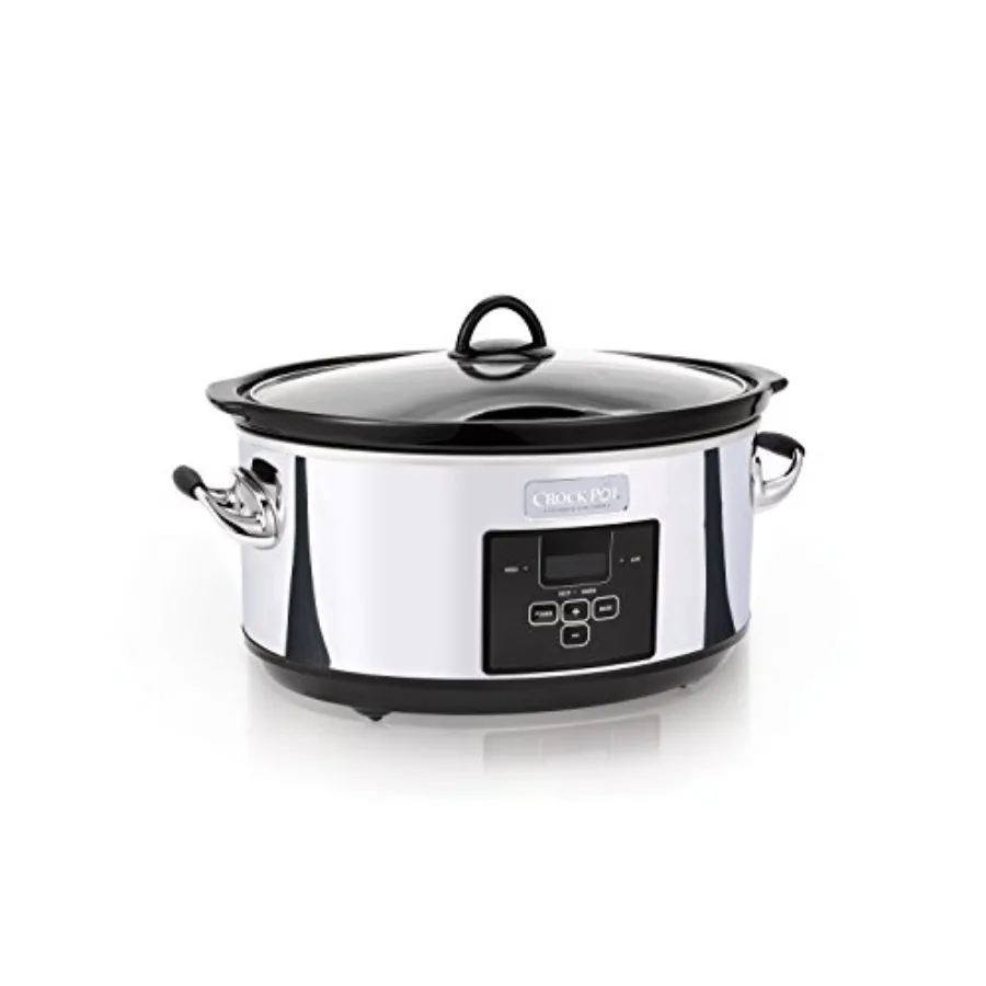 

7 Quart Programmable Slow Cooker with Digital Timer Food Warmer in Polished Platinum Finish Ideal for Daily Home Cooking and Ho
