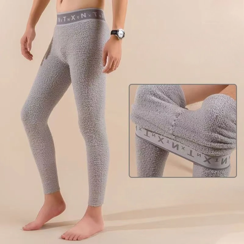 Men Thermal Fleece Winter Long Pant Keep Warm Underwear Cold Weather Base Layer Thickened Coral Loungewear Sleep Pajamas Trouser