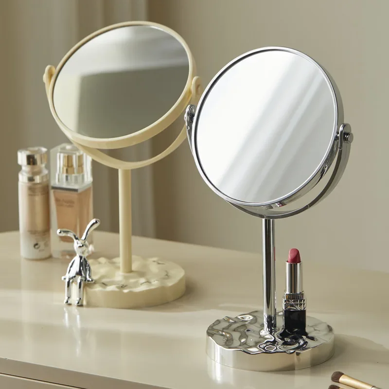 1pcs Cream Style Luxury Desktop Makeup Mirror Double Sided Vanity Mirror for Girls Bedroom Home Atmosphere Decoration