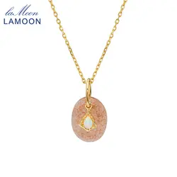 LAMOON Luxury Natrual Strawberry Quartz For Women Double Pendanat 925 Sterling Silver Gold Plated Fine Jewelry Accessories