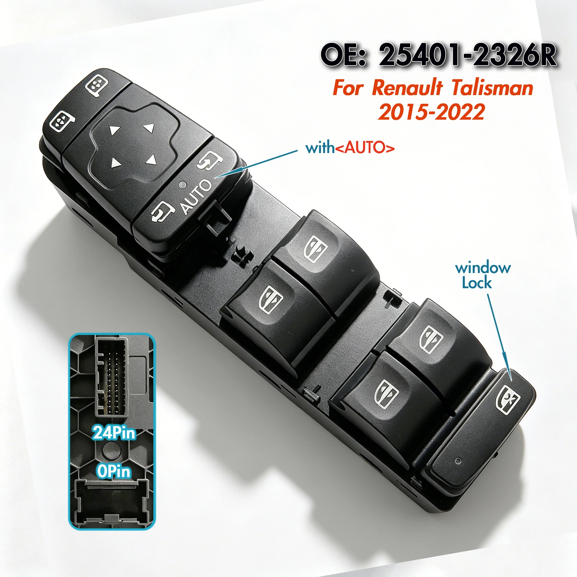 25401-2326R For Renault Talisman LFD KFD 2015–2022,Driver Side Electric Master Power Window Switch Glass Lifter Control Button