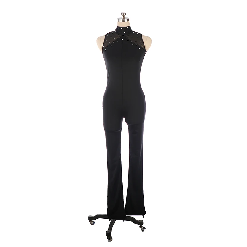 Custom figure skating woman sleeveless tights jumpsuit girl kids skating outfit blue, red, black