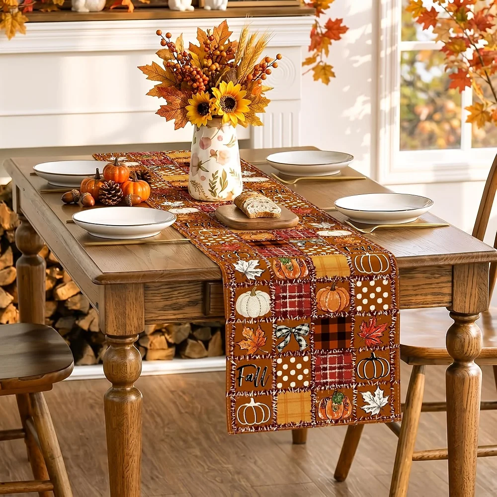 Pumpkin Maple Leaves Fall Table Runner Autumn Thanksgiving Kitchen Dining Table Decoration Dresser Scarves for Fall Home Decor