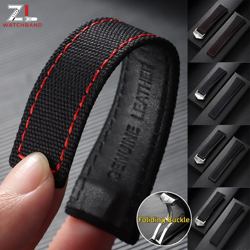 Canvas Nylon Leather Watch Band 20mm 22mm Sailcloth Folding Buckle Strap for Tag Heuer Carrera Monaco Business Watch Bracelets