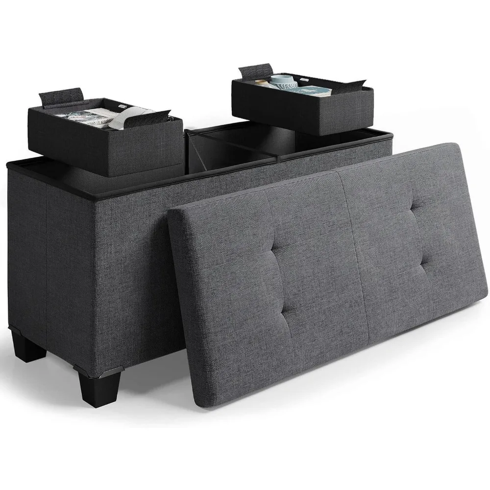 

Ottoman Bench with Storage Bins, 30-In Bench for Bedroom End of Bed, Folding Foot Rest Ottoman