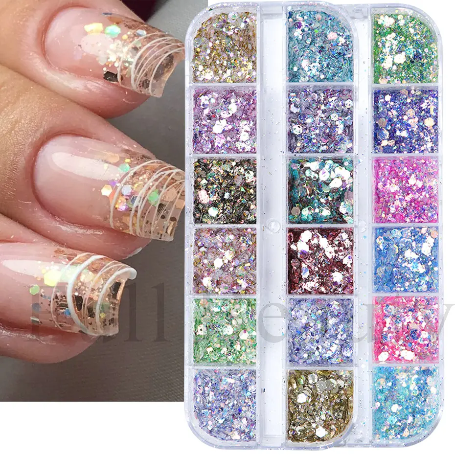 1Box Mermad Iridescent Nail Art Glitter Sequins Holographic Hexagon Flake Powder Paillette Gel Polish Decorations For Nails M3DJ