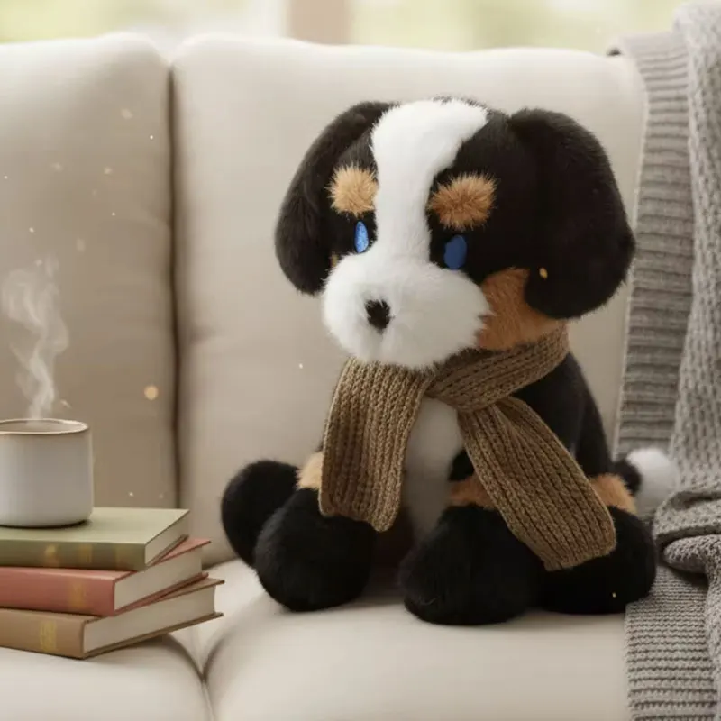 

Bernese Mountain Dog scarf Plushie Stuffed Wild Animals Lifelike Doll Home Decor Toys Simulated Dog Doll Kids Birthday Xmas Gift