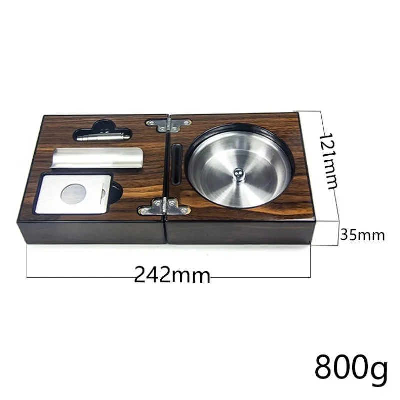 Folding cigar ashtray, set, wood grain piano paint, stainless steel liner