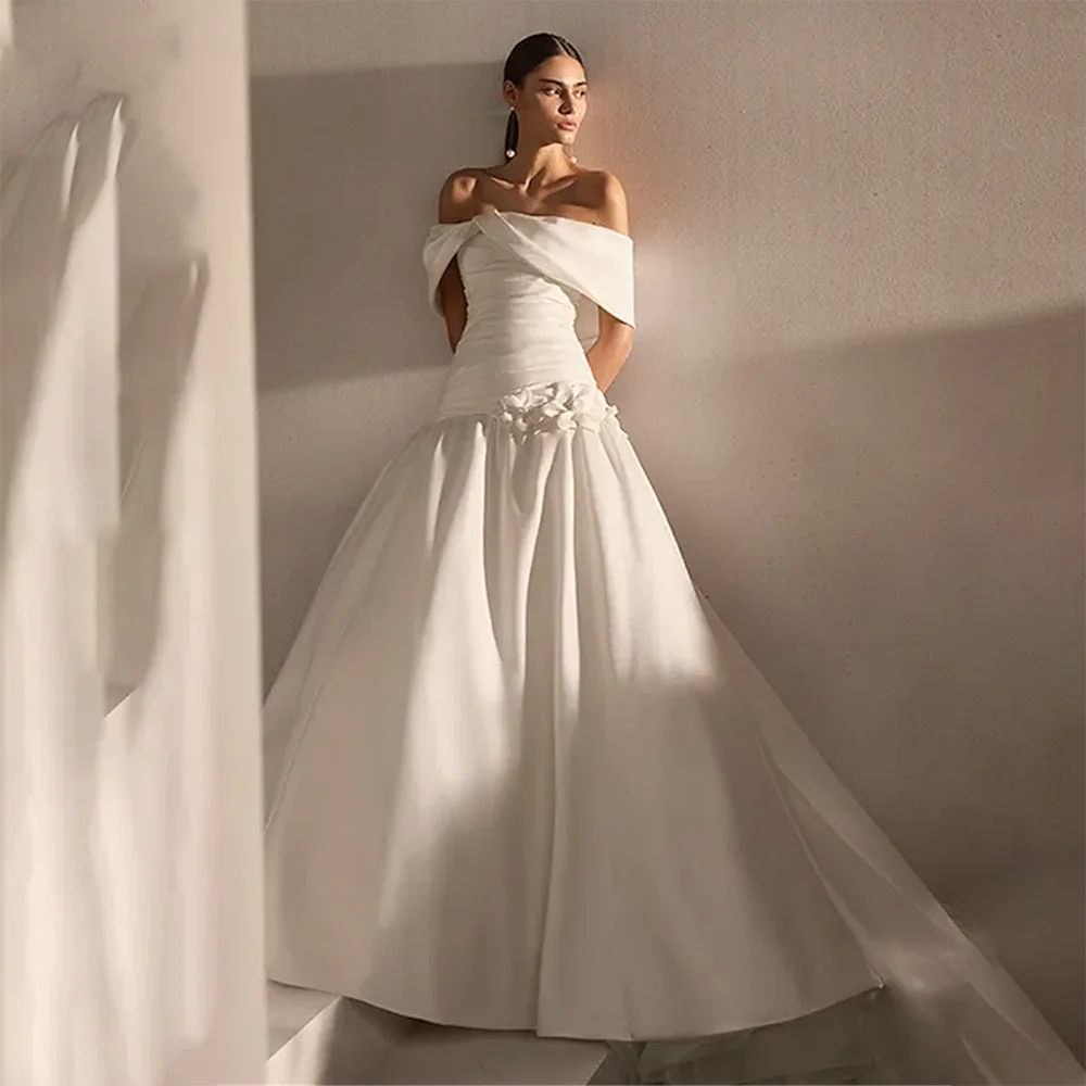 

Sweetheart Wedding Dress Women Bride Dress A-Line Pleated Bridal Gowns Elegant Sleeveless Off Shoulder Wedding Bridal Dresses