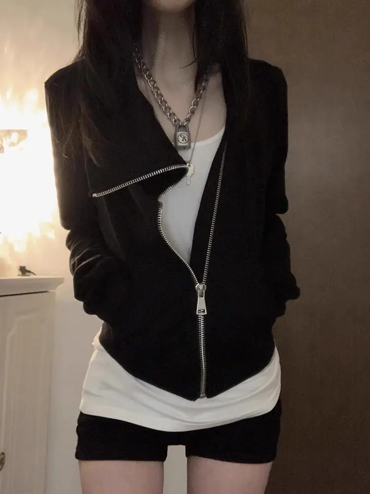 

Korean Fashion Hooded Long Sleeve Jacket Women Autumn Winter Casual Loose Cardigan Top Harajuku Solid Y2k Zipper Clothes 2025