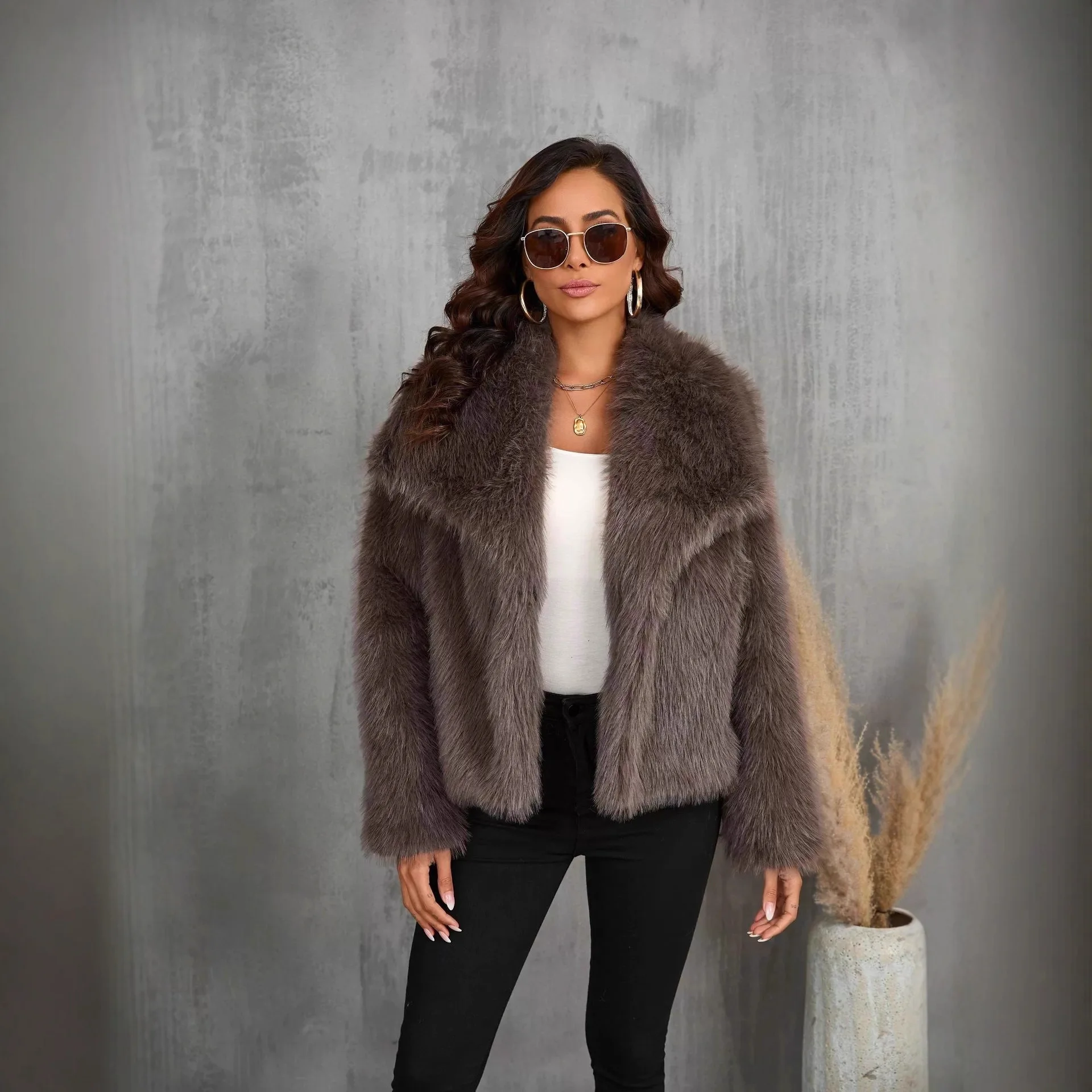 

High Quality Women Winter Imitation Fur Jacket Multicolor Big Furry Collar Lady Artificial Fur Outwear Loose Female Eco Fur Coat