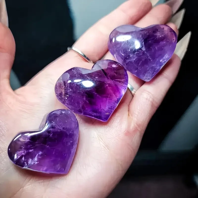

1 шт., аметист в форме сердца, резьба по кристаллу, домашний декор, элитная коллекционная модель, идеальный подарок, декоративные аксессуары