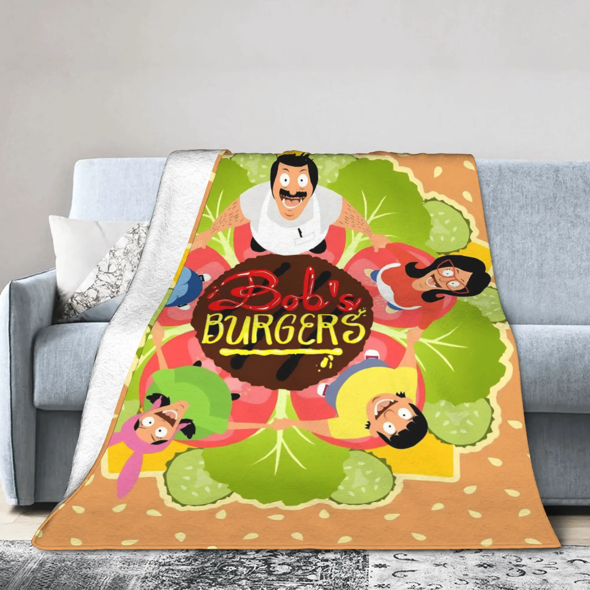 Funny B-Bob Burgers Printed Soft Blanket  Kids Adult Plush Bedding Throws Graphic Outdoor Flannel Bedspread Sofa Bed Cover