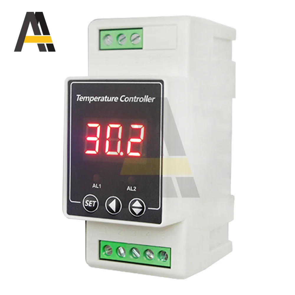 AC100-240V/تيار مستمر 8-24 فولت الدين السكك الحديدية ترموستات جهاز إنذار لدرجة الحرارة تحكم Din السكك الحديدية جبل تحكم للتدفئة التبريد