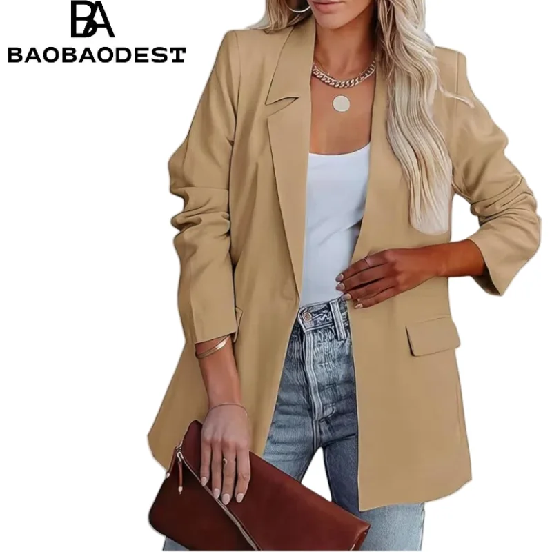 

Women's Blazer - Loose Fit Single Breasted Suit Jacket with Open Front for Work Long Sleeve Business Jacket with Lapel Collar