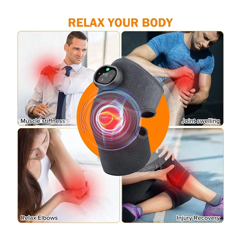 

T82C Hot Sale-Portable Knee Massager Compress Massager Knee Shoulder Elbow 3-In-1Heating Vibration Massager, For Pain Relief