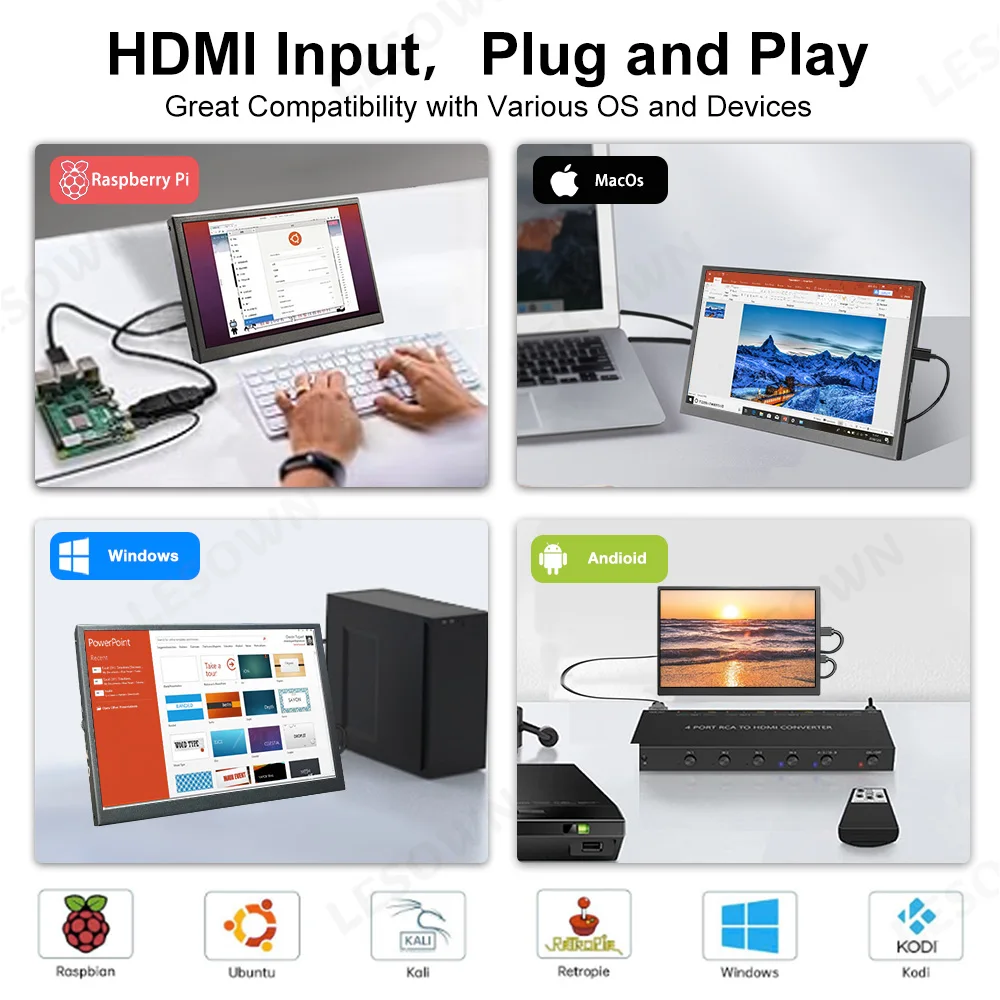 LESOWN 8,9 10,1 Zoll Mini-Display 1920 x 1200 IPS Externer Monitor LCD Tragbarer USB-Sekundenbildschirm für Telefon Laptop Arbeit Gaming