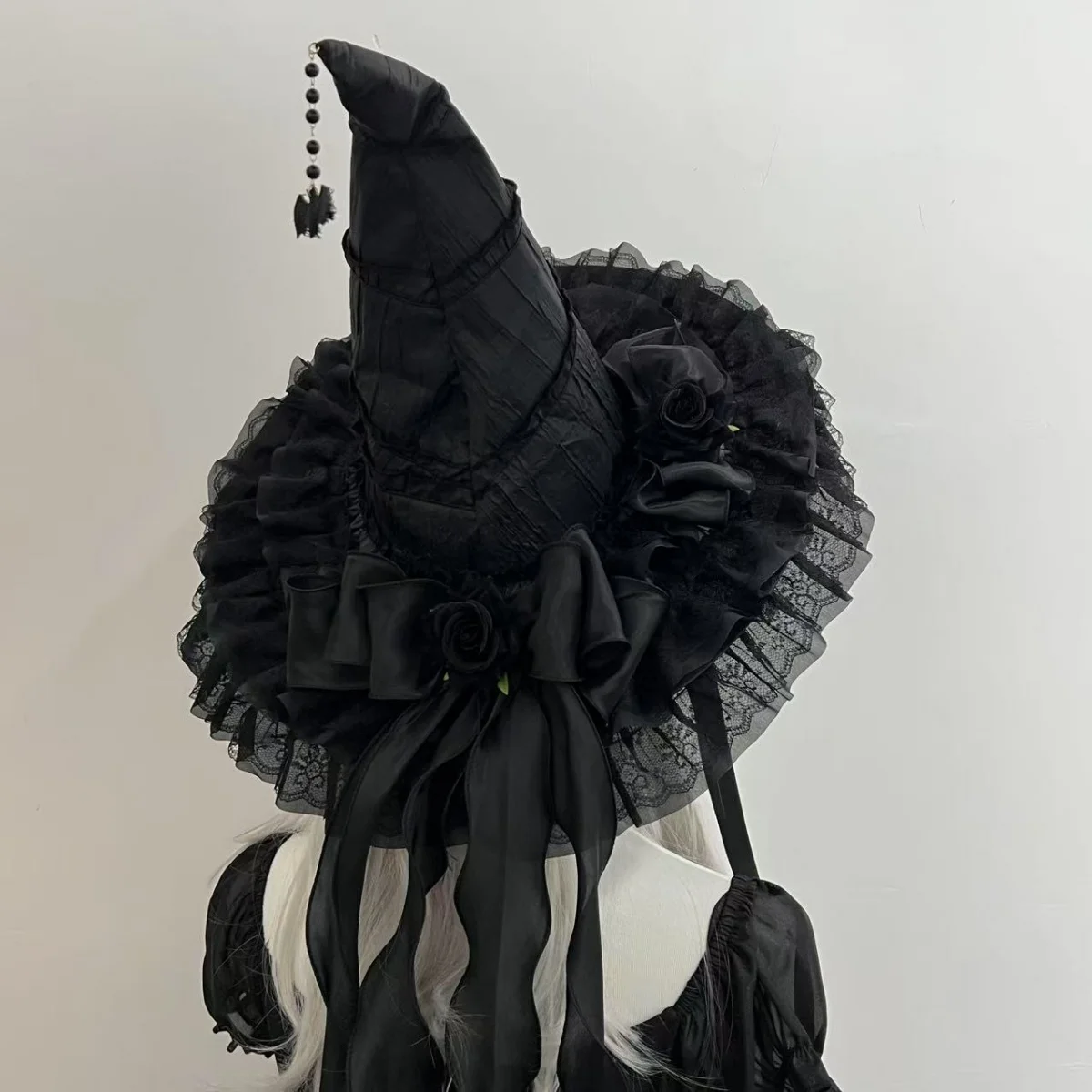 ハロウィン魔女帽子ロリータプリンセスレディースサンハット原宿女性女の子ゴシック手作りビッグボウノットバットフリースレース大人用帽子