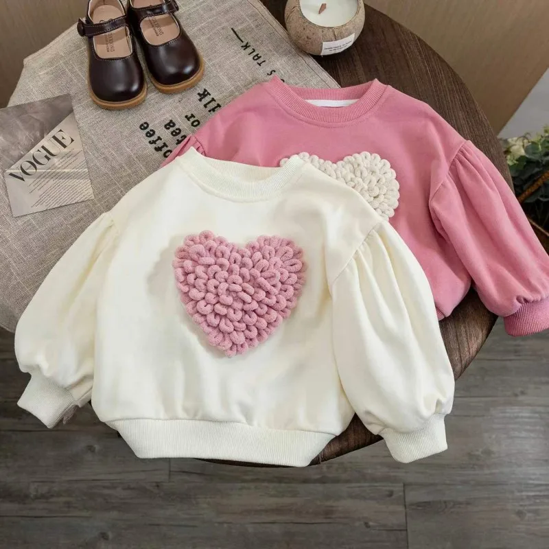 Girls T-shirts 2024 Autumn Winter Sweater for Kids 3D Love Children Sweatshirts Toddler Pullover Long Sleeve Baby Tops Outfits