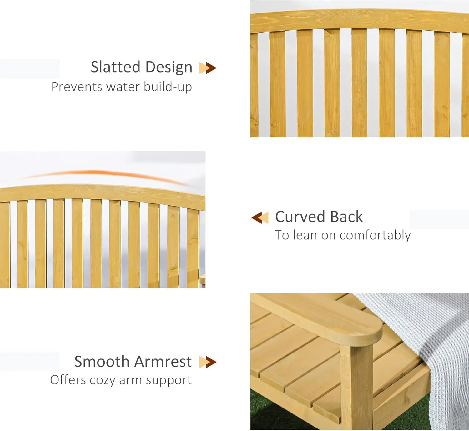 مقعد خشبي خارجي مقاس 56 بوصة، مقعد حديقة بمقعدين مع مسند ظهر ومسند للذراعين