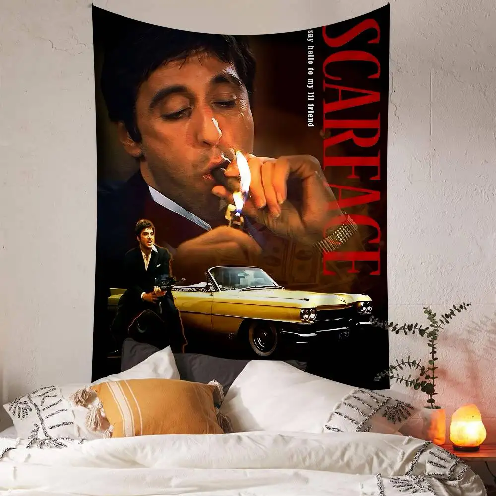 Klassischer Film Scarface Wandteppich Kunstdruck Japanischer Wandbehang Anime Wanddekoration Heimdekoration