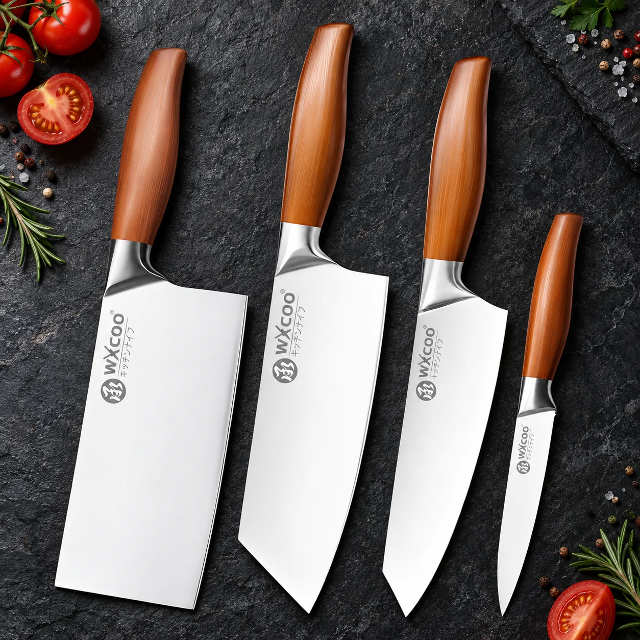 WXCOO Japanese Knife Set 1-4pcs Ergonomic Stainless Steel Chef Santoku Paring Razor Sharp Metal Handle Lightweight for Cooking