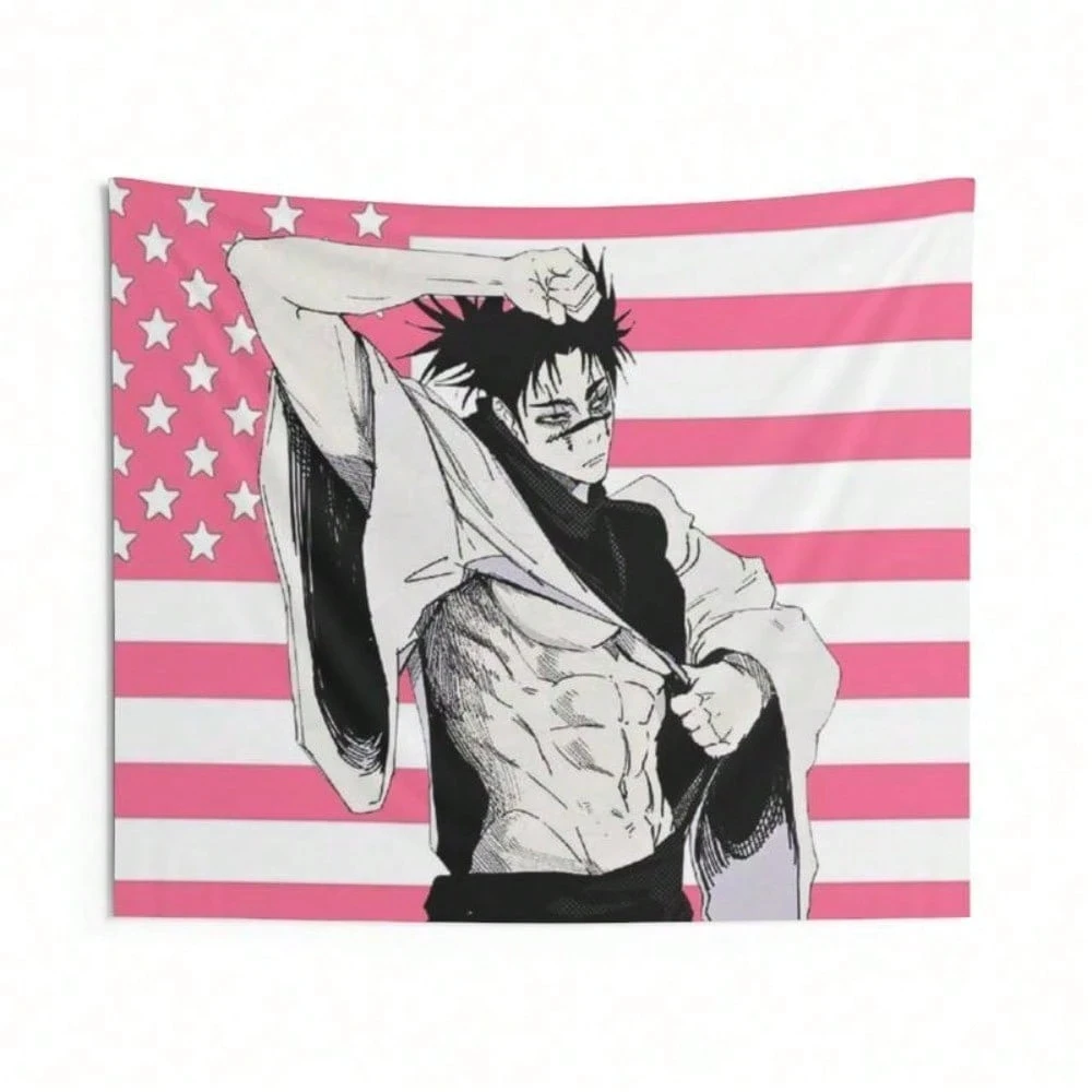 1pc Bakugo Katsuki Pink USA Flag Tapestry Polyester 2D Print Wall Hanging for Bedroom Living Room Decor Gift
